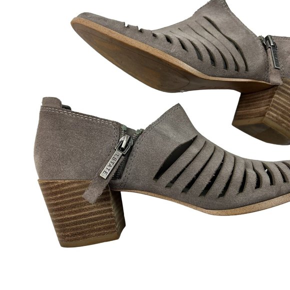1. STATE Arnet Ankle Booties Size 6.5 M 37 Fog Gray Cut Out Block Heel Suede - Picture 10 of 13